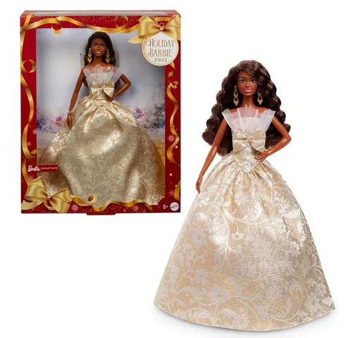 Barbie Anziehpuppe Holiday Barbie 2025 JBH96 Mattel Signature - Holiday Barbie 2025 - eine elegante Sammelpuppe im festlichen Look! Mit glänzendem Kleid und stilvollen Accessoires ist sie das Highlight jeder Sammlung und bringt festliche Stimmung ins Zuhause.
