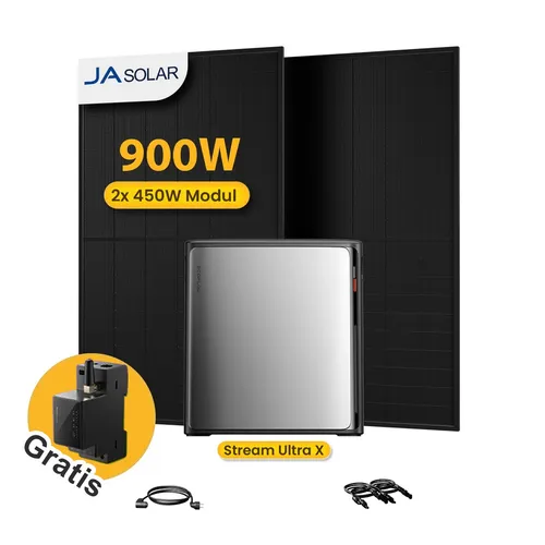 ECOFLOW Stream Ultra X Balkonkraftwerk mit Speicher 3,84kWh - Komplettes Balkonkraftwerk mit 900W Bifazial-Modul, ideal für Heim- und Gartenanwendungen. Mit WLAN-Anschluss und Bluetooth-Modul für einfache Bedienung und Überwachung.