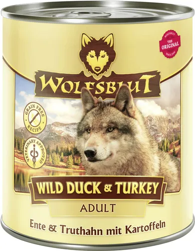 Wolfsblut Hunde-Nassfutter Wild Duck und Turkey - Adult Ente und Truthahn mit Kartoffeln, getreidefrei und reich an Superfoods für gesunde Hundeernährung