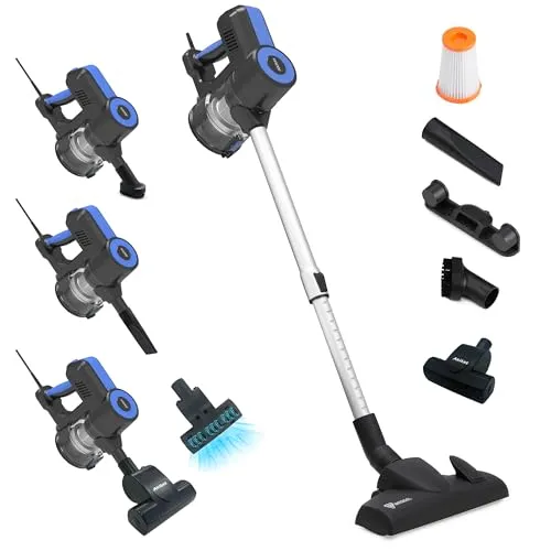 Akitas S12 Kabelgebundener 2-in-1 Staubsauger - Leistungsstarker Handstaubsauger mit 600-W-Motor und 17 kPa Saugkraft. Der patentierte Bürstenkopf verbessert die Saugleistung um 30%. Ideal für Teppich und Boden, leicht und einfach zu bedienen.