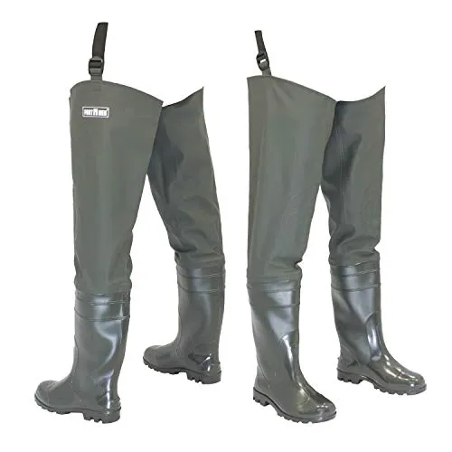 FortMen Wasserdichte Watstiefel für Herren – Anglerhose mit Stiefel, Größe 38-47 - Hochwertige Watstiefel aus Europa mit robusten, verschweißten Stiefeln. Einstellbare Träger für optimalen Tragekomfort und 100% wasserdicht – ideal für Angler und Jäger.