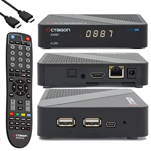 OCTAGON SX887 Full HD Linux IP-Receiver – 1080p mit Dual-Core Leistung - Media Player mit Full HD 1080p, schneller Bootzeit von nur 15 Sekunden und lernbarer Multifunktionsfernbedienung für unübertroffene Benutzerfreundlichkeit.