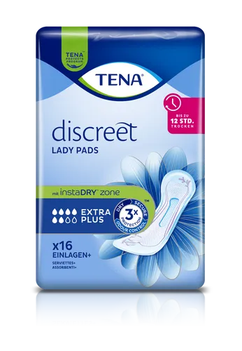 TENA Lady Discreet Extra Plus - Inkontinenzeinlagen mit InstaDRY Technologie für ultra-schnelles Aufsaugen, ideal bei leichter Blasenschwäche. Bequem und sicher für den Alltag, auch unterwegs.