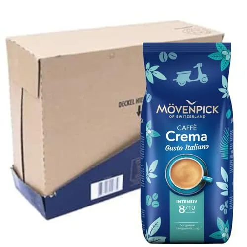 Mövenpick Caffè Crema Gusto Italiano Intenso 4x1000g - Geröstete Kaffeebohnen mit intensivem Aroma, perfekt für ein authentisches italienisches Kaffeeerlebnis.