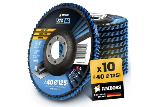 Amboss Werkzeuge Schleifscheibe 10x Amboss ZFS Fächerschleifscheibe Korn:40 Ø125mm