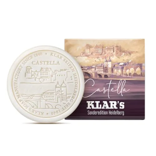 Klar Seifen Castella Seife (90 g, frisch/blumig/würzig duftend, pflegend, für normale Haut, ohne Palmöl, Cosmos zertifiziert, Sonderedition Heidelberg, Heidelberg Seife, Seifen Geschenkidee) 10972