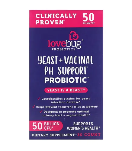 LoveBug Probiotics, Hefe + vaginales PH-Support-Probiotikum, 50 Mrd., 30 Kapseln