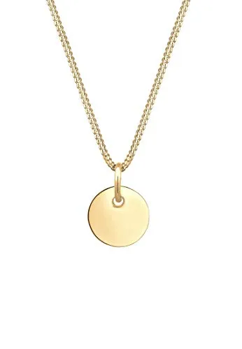 Elli Kette mit Anhänger Panzerkette 925 Silber goldfarben 45 cm - Elegante Panzerkette aus 925 Silber, 45 cm lang mit einem stilvollen runden Plättchen-Anhänger. Perfekt für jeden Anlass und als modisches Accessoire.