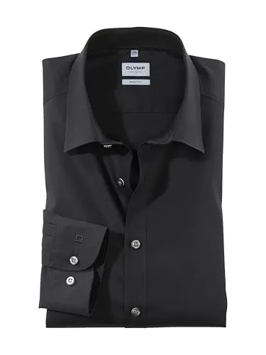 OLYMP Businesshemd "Level Five body fit", Herren, Gr. 43, schwarz - Elegantes Herrenhemd in Schwarz, mit formbeständigem Elasthan für perfekten Sitz. Ideal für Business- und Abendmode.
