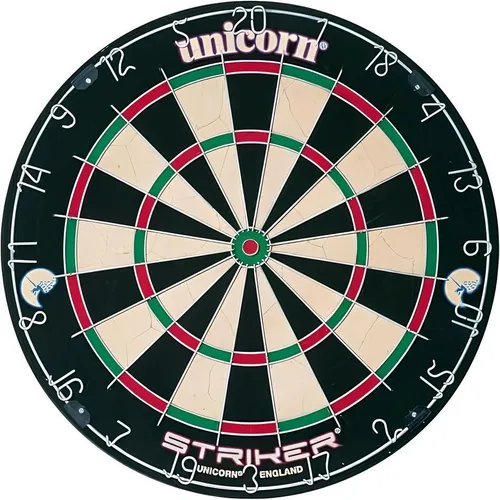 Unicorn Striker Bristle Dartboard Steeldart PDC Dartscheibe - Scheiben, langlebiges Bristle-Material für präzises Dartspiel, mit Metallzahlen für bessere Lesbarkeit und optimalen Spielspaß.