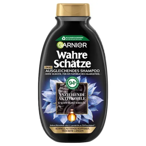 GARNIER Wahre-Schaetze Anziehende-Aktivkohle-SchwarzkuemmeloelBis Zu 72h FeuchtigkeitsspendendAusgleichendes Shampoo 250 ml (11,56 € / 1 l)