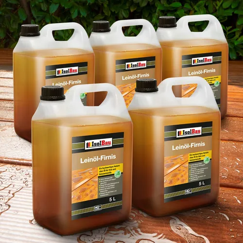 Liter Leinöl Firnis 25L - Harzfreies Holzschutzmittel - Hochwertiger Leinöl-Firnis für den Holzschutz. Ideal für Außen- und Innenanwendungen, schnelltrocknend und wetterbeständig. 1L reicht für ca. 10-16 m².