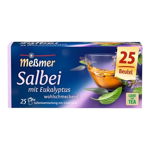Meßmer Salbei-Mischung mit Eukalyptus Tee - Kräutertee mit intensiv-würzigem Geschmack, kombiniert mit Eukalyptus und Süßholzwurzel. 50% Rainforest Alliance Certified, ideal für eine wohltuende Auszeit.
