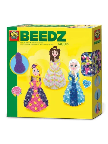 SES 6268 Bügelperlen Blume Beedz - Kreatives Bügelperlenset für Prinzessinnen, mit Glitzer und Aufklebern für funkelnde Details