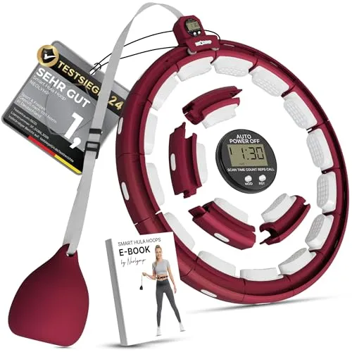 NEOLYMP Smart Hula Hoop Reifen für Erwachsene – Leiser Fitness Ring mit Tracking für Zeit, Umdrehungen und Kalorien (Berry) - Smart Hula Hoop Reifen mit integriertem Zähler für präzises Tracking von Trainingszeit, Umdrehungen und Kalorien. Verstellbar von 29 bis 40 cm, ideal für tägliche Workouts und für die ganze Familie.