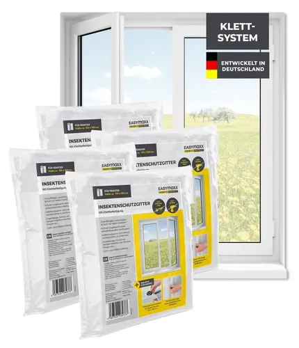 EASYmaxx Insektenschutz-Fensterrahmen 150 x 180 cm - Insektenschutzrahmen mit zuschneidbarem Gitter und selbstklebendem Klettband - einfach zu montieren, ohne Bohren, für frische Luft ohne Insekten.