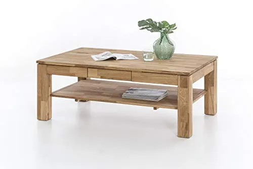 Couchtisch Ablage Mit Schubkasten Eiche Massiv Geölt - Beistelltisch fürs Wohnzimmer, aus massiv geölter Eiche, mit praktischem Schubkasten und Ablagefläche für mehr Ordnung und Stil.