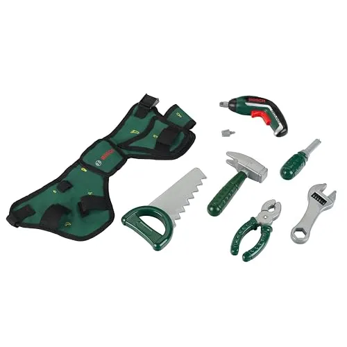 Theo Klein 8313 Bosch Werkzeuggürtel | Mit Hammer, Zange, Säge und vielen mehr | Mit batteriebetriebenem Ixolino | Maße: 76 cm x 24 cm 4,5 cm | Spielzeug für Kinder ab 3 Jahren