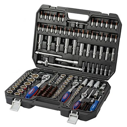 WORKPRO Steckschlüsselsatz 172tlg. mit Bitsatz und Steckschlüssel (metrisch) aus Cr-V, Umschaltknarre 1/4" 3/8" 1/2" Profi Handwerkzeug inkl. Koffer
