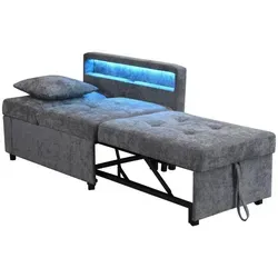 Beaok Schlafsofa, Hellgrau, Leder, 177x65x68 cm, Wohnzimmer, Sofas & Couches, Schlafsofas