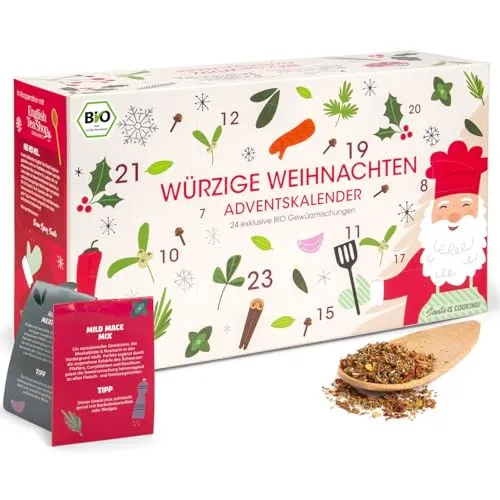 pfefferdieb Bio Gewürz Adventskalender - Würzige Weihnachten - Gewürzmischungen für kreative Köche! Entdecke 14 handverlesene Bio-Gewürze mit Rezeptideen für authentische indische Currys und mehr. Ideal für geschmackvolle Adventstage!