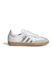 Adidas Samba OG JI2725 Schuhe - Damen Pantoletten in Braun, Silber und Weiß aus hochwertigem Naturleder für stilvolle Tragekomfort.