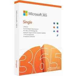 Microsoft 365 Single - 12 Monate für 1 Nutzer, 5 Geräte, TB Cloudspeicher und umfassende Online-Sicherheit mit Microsoft Defender