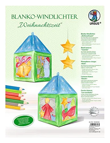 Ursus 1430003 - Windlichter blanco, Weihnachtszeit, hochweiß, ca. 10,5 x 18,5 x 10,5 cm, 2 Stück, gelasert und genutet, aus Fotokarton, mit Bastelanleitung, für Jungen und Mädchen, ideal als Tischdeko