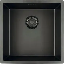 Caressi Black Line Spülbecken 44x44 cm - Quadratisches Spülbecken für flächenbündigen Einbau, aus 80% Quarz, robust und kratzfest. Perfekt für moderne Küchen und bietet edlen Kontrast zu hellen Einrichtungsstilen.