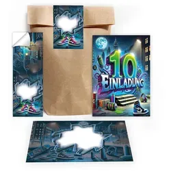 LIMONIA Einladungskarten Graffiti zum 10. Geburtstag Einladung Karten mit Umschlägen Mitgebsel, Mitgebsel Set mit Graffiti Motiv für Kinder zum zehnten Geburtstag