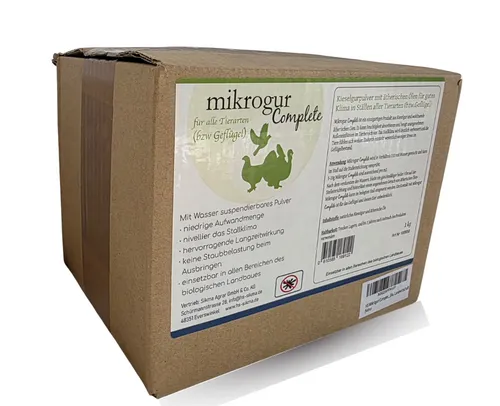 Mikrogur Complete - Kieselgur Spritzmittel mit Eukalyptusöl - Geflügelhaltung: Effektives Spritzmittel zur Bekämpfung von Schädlingen, schont die Tiere und sorgt für ein gesundes Stallklima.