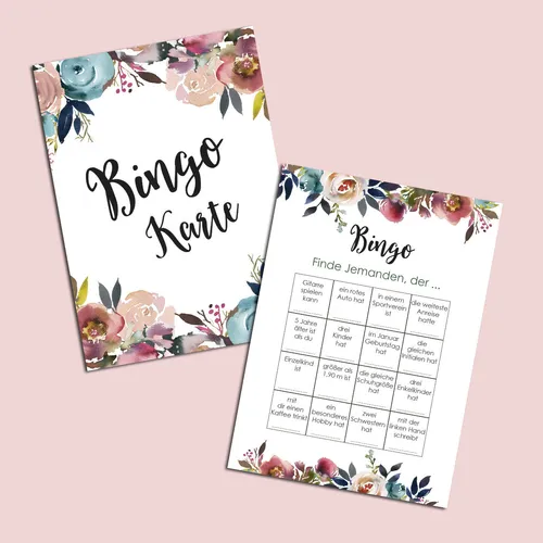 Bingokarten "Boho Hochzeit" Hochzeitsbingo Spiel, Hochzeitsspiel für Gäste 50