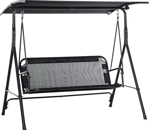 Outsunny Hollywoodschaukel - Schwarz, 172Lx110Wx155Hcm - Gartenmöbel: Genießen Sie entspannte Stunden im Freien mit dieser modernen Hollywoodschaukel, die über ein verstellbares Sonnendach für optimalen UV-Schutz verfügt.