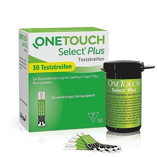 OneTouch Blutzuckerteststreifen für Select Plus - Präzise Blutzuckermessung für Diabetiker, kompatibel mit OneTouch Geräten. Praktisches Set mit 30 Streifen für eine einfache Handhabung und zuverlässige Ergebnisse.