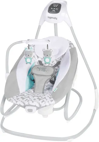 Ingenuity Babywippe SimpleComfort Compact Soothing Swing & Rocker - Raylan - Babywippe mit 6 Schaukelgeschwindigkeiten und beruhigenden Vibrationen, ideal für die Entspannung Ihres Babys ab Geburt.