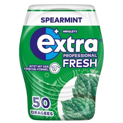 Extra Professional Kaugummi Zuckerfrei Fresh Spearmint, 50 Dragees - Zuckerfreier Kaugummi mit intensivem, frischem Geschmack und extra Kühlung, ideal für eine erfrischende Zahnreinigung.