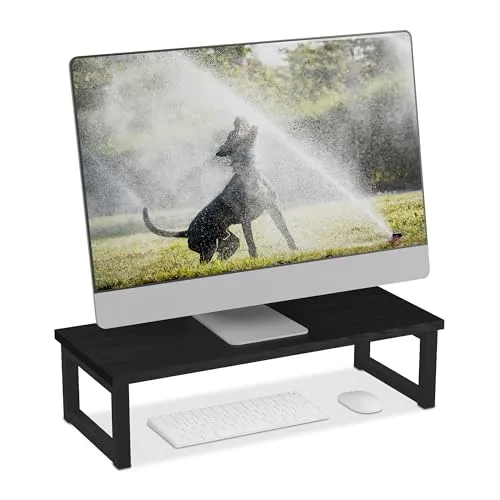 Relaxdays Monitorständer, ergonomische Bildschirmerhöhung für Schreibtisch, HBT: 15x55x23 cm, Industrial Design, schwarz