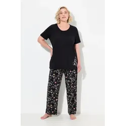Ulla Popken Damen Pyjama, Zweiteiler, Scribble-Herz, Halbarm, Lange Hose Pyjamaset, Schwarz, 42-44 EU
