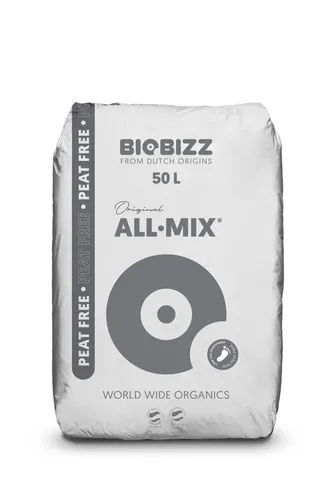 BioBizz All-Mix Torffrei - 50 L - Nachhaltige, vorgedüngte Erde für kräftige Pflanzen. Ideal für alle Wachstumsphasen, fördert gesundes Wachstum ohne Torf. Gebrauchsfertig und vielseitig einsetzbar für Gärtner aller Erfahrungsstufen.