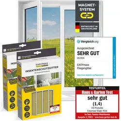 EASYmaxx Moskitonetz mit Magnetbefestigung - 150 x 130 cm - schwarz - 2er-Set - Fliegengitter mit einfacher Klickbefestigung, ideal für frische Luft ohne störende Insekten. Kein Bohren nötig, rückstandslos ablösbar und platzsparend verstaubar.