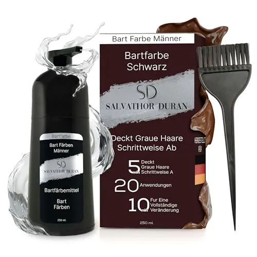 Bart Färben Männer - Bartfarbe Schwarz - Bartfärbemittel 20 Anwendungen - Bart Farbe Männer - Haarfarbe - 250ML