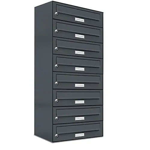 AL Briefkastensysteme 8er Briefkastenanlage Anthrazit Grau RAL 7016 - Wandbriefkasten mit 8 Fächern, langlebig und rostfrei, ideal für Mehrfamilienhäuser, entspricht DIN 13724.