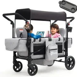 Sekey Bollerwagen für Kinder - Faltbarer Kinderwagen für 2 Kinder - Bollerwagen für Kinder mit 5-Punkt-Gurtsystem, ideal für Ausflüge und sicherer Transport, faltbar und kompakt für einfache Aufbewahrung.