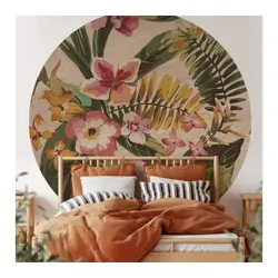 K&L Wall Art Fototapete Fototapete Kubistika Blumen Dschungel Vliestapete Wohnzimmer Tapete, Tropen Tapete beige 1.4 m x 1.4 m