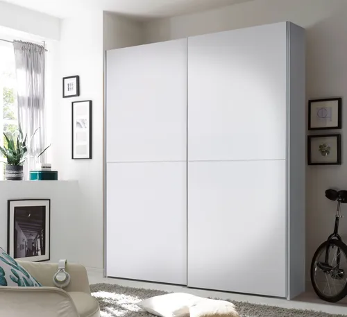 P & B Schwebetürenschrank Weiß, 2 Fächer, 170x195 cm - Moderner 2-türiger Schwebetürenschrank in Weiß mit verstellbaren Einlegeböden und Kleiderstangen, ideal für ein aufgeräumtes Schlafzimmer. Made in Germany und mit Blauer Engel ausgezeichnet.