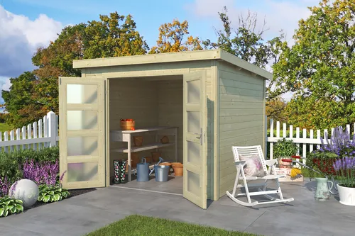 Gartenhaus Blockhaus Holzhaus ZAMBEZI 6 - Modernes Design aus 28 mm Holz - Gartenhaus, modernes Design aus naturbelassenem Holz, einfach zu montieren und anpassbar durch Lackierbarkeit. Ideal für Ihren Garten!