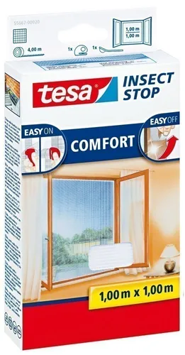 tesa Insect Stop Comfort Fliegengitter für Fenster - Mückenschutz ohne Bohren - Fensterabdeckung für effektiven Insektenschutz, selbstklebend und leicht zu montieren, ideal für lüftbare Räume ohne lästige Insekten.