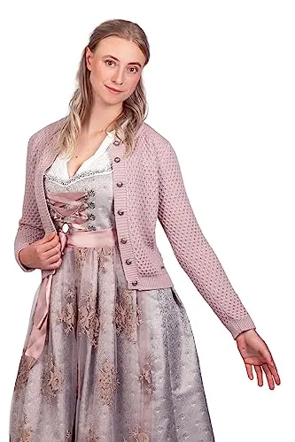 Edelnice Trachtenmode Damen Trachten Strickjacke Theresa aus Wolle in Rosa oder Anthrazit Gr. 34-48 (Strickjacke-Theresa-rosé, 44)