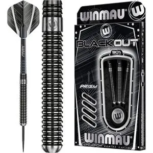 WINMAU Dartpfeile Blackout 22g - Präzise Steeldarts - Steel-Dartpfeile aus 90% Wolfram für höchste Präzision, ideal für Sisal-Dartscheiben. Mit Metallspitze und 100 Mikrometer starken Flights für optimale Flugbahn.