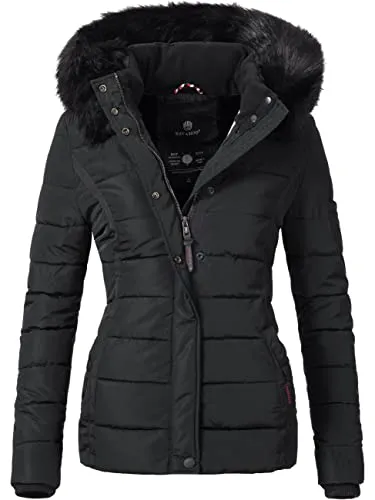 Navahoo Damen Winterjacke Miamor Schwarz Gr. XL - Funktionsjacke mit edlem, abnehmbarem Kunstfell an der Kapuze, super weichem Teddyfleece-Innenfutter und warmer Wattierung – ideal für kalte Tage und vielseitig kombinierbar!
